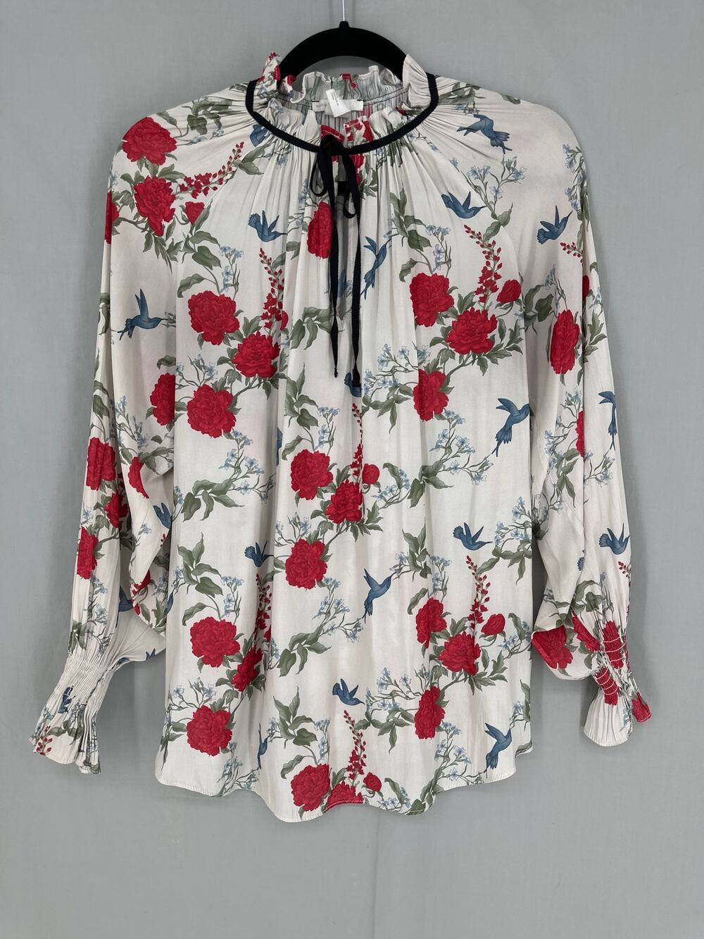 H&M Maternity Top Womens Medium Red Floral Ruffle Romantic Feminine Dressy Boho